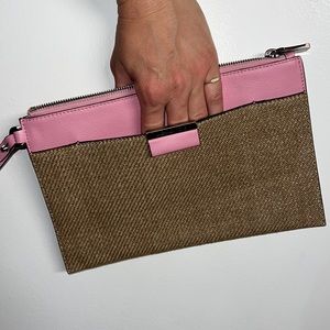Michael Kors Pink Woven Resort Wristlet Clutch Bag